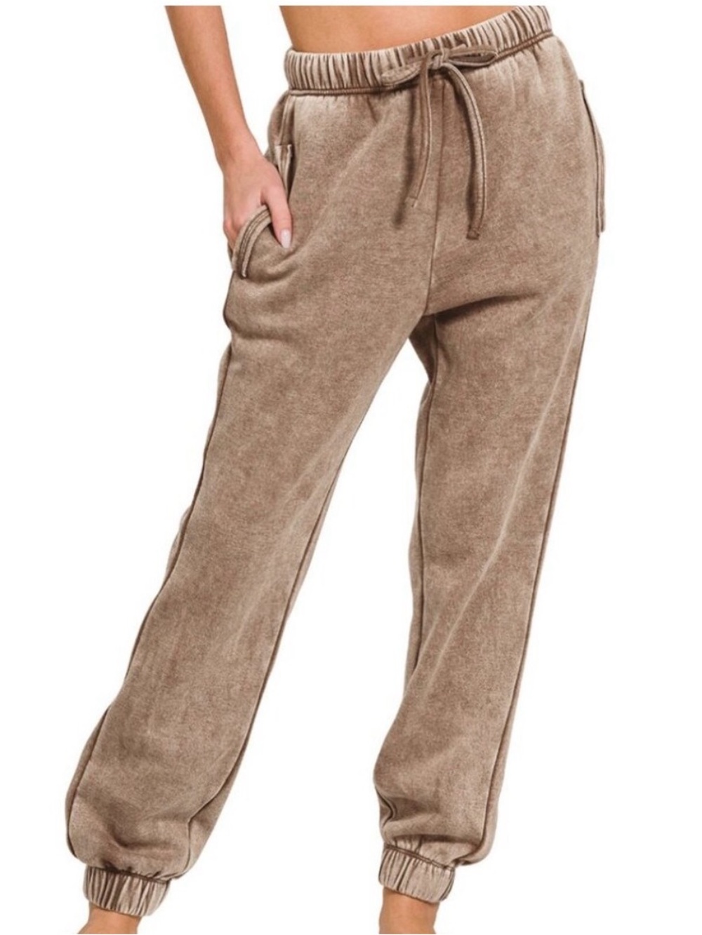 Zenana Outfitters Acid Washed Taupe Drawstring Joggers size M